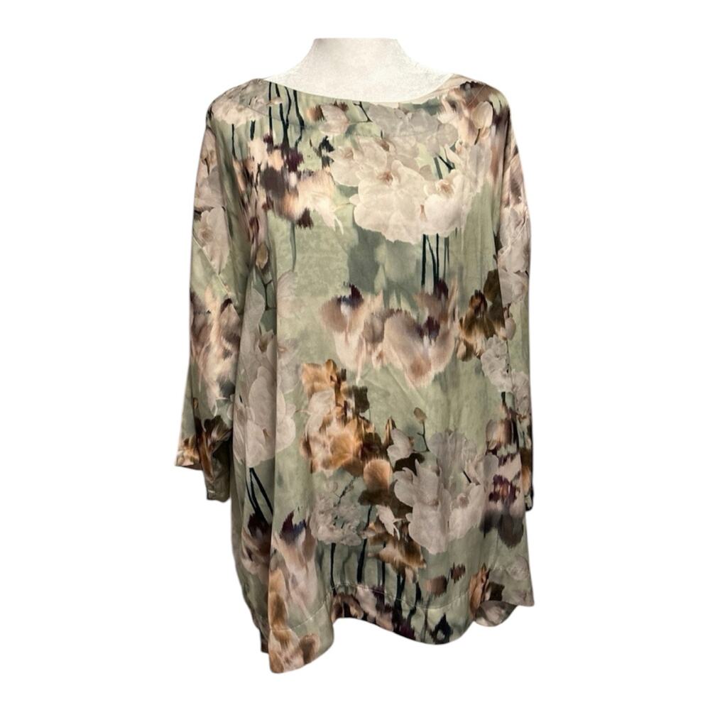 Bryn Walker Size S Watercolor Floral Print Blouse Top Lagenlook Oversized USA